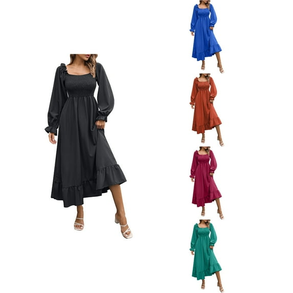 Antinious Women Wedding Guest Dress Long Sleeve Solid Formal Party Evening Dress with Ruffles,Winter Dresses for Women,Long Sleeve Party Dress for Women,Green,M