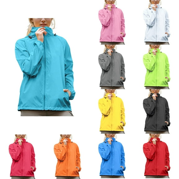 Antinious Women Hooded Zipper Jacket Windproof Coat Lightweight Waterproof Raincoat with Storage Long Sleeve Casual Outerwear,Women Sweater Coat,Womens Trench Coat,Wine,M