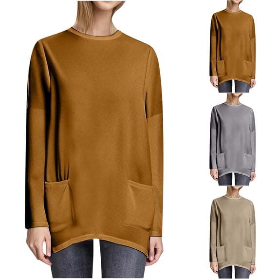 Antinious Womens Blouses Dressy Casual Long Sleeve Crewneck Pocketed Button Size Tops,Fall Winter Going Out Tops for Women,Sweatshirt for Women,Gray,XL