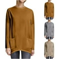 thumbnail image 1 of Antinious Womens Blouses Dressy Casual Long Sleeve Crewneck Pocketed Button Size Tops,Fall Winter Going Out Tops for Women,Sweatshirt for Women,Khaki,XXL, 1 of 5