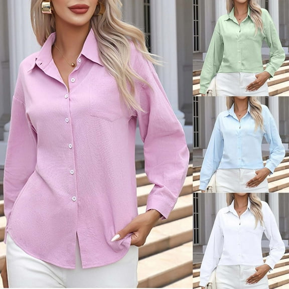 Antinious Womens Button Down Shirts Long Sleeve Dress Shirts Solid Business Casual Collared Tops,Fall Winter Going Out Tops for Women,Sweatshirt for Women,Blue,M
