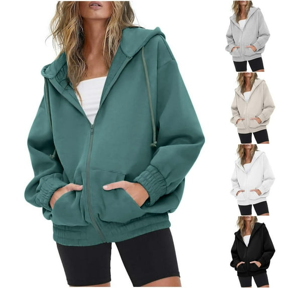 Antinious Womens Casual Long Sleeve Solid Hooded Zip Up Sweatshirt Jacket,Trench Coat Women,Jackets for Women Trendy,Green,M