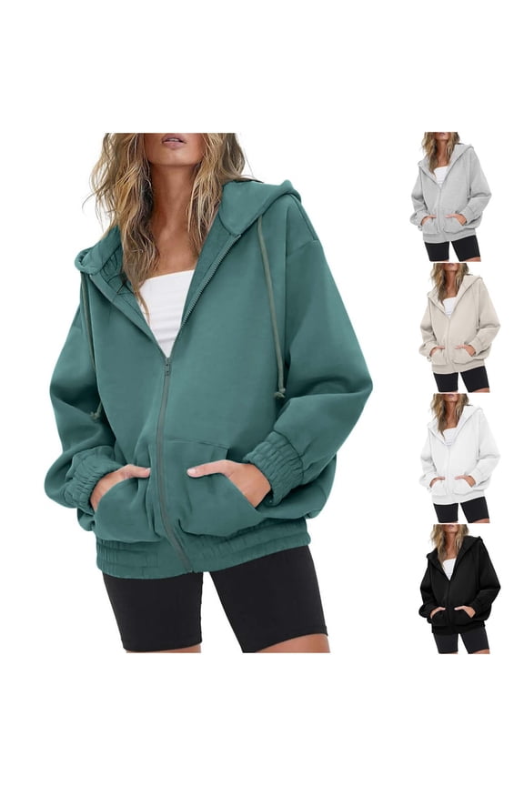 Womens Casual Long Sleeve Solid Hooded Zip Up Sweatshirt Jacket,Trench Coat Women,Jackets for Women Trendy,White,XXL