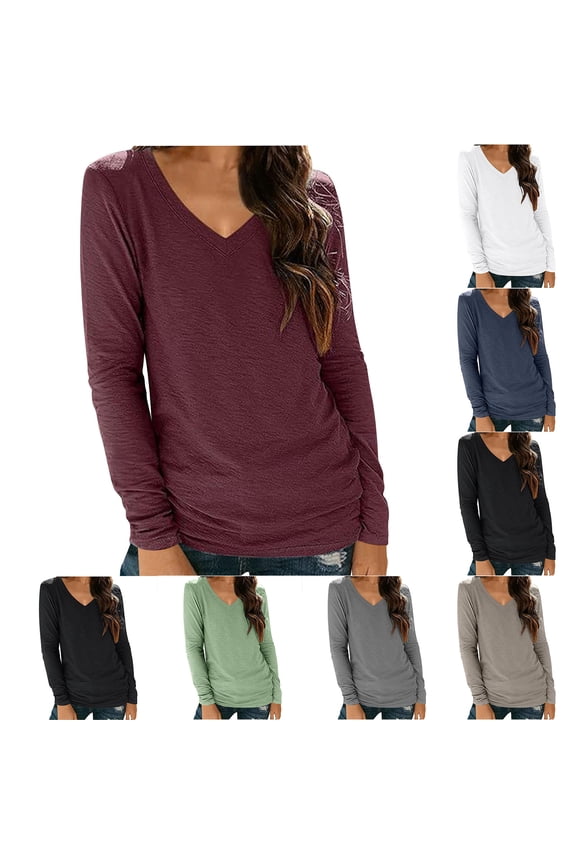 Womens Casual Solid V Neck Long Sleeve Base Layer Workout Tops,Winter Sweatshirt for Women,Going Out Tops for Women,Black,XL