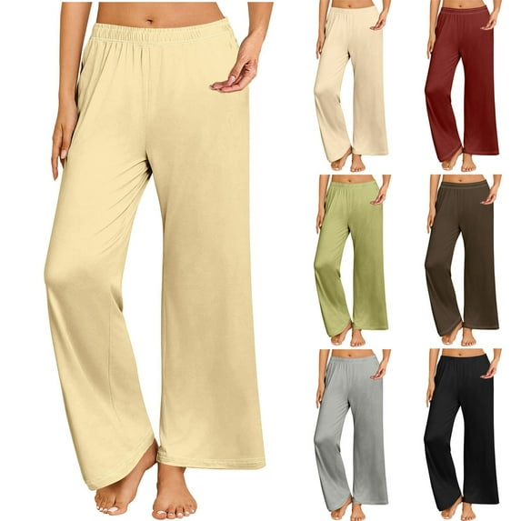 Antinious Womens Casual Straight Leg Solid Long Pants for Sleep,Winter Pants for Women,Pajama Pants Women,Wine,M