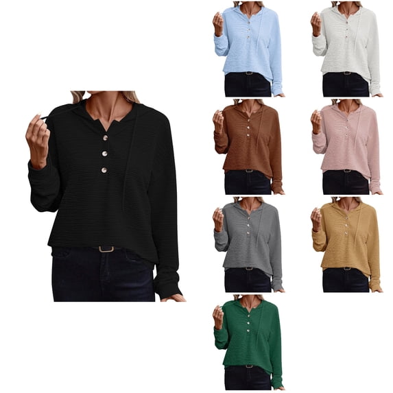 Antinious Womens Casual Sweatshirt Solid Long Sleeve Crewneck Hoodie Button Down Pullover Shirts,Winter Sweatshirt for Women,Going Out Tops for Women,White,S