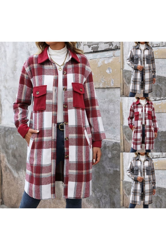 Womens Checkered Print Long Sleeve Mid Length Open Front Cardigan Sweaters for Women Distressed Finish Womens Outerwear,Womens Sweaters,Warm Winter Coats,Gray,M