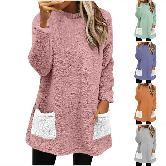 Antinious Womens Colorblock Crew Neck Long Sleeve Padded Warm Blouse with Pockets,Sweatshirt for Women,Going Out Tops for Women,Green,L