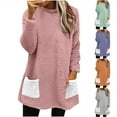 thumbnail image 1 of Antinious Womens Colorblock Crew Neck Long Sleeve Padded Warm Blouse with Pockets,Sweatshirt for Women,Going Out Tops for Women,Pink,XL, 1 of 5