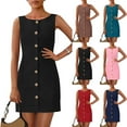 thumbnail image 1 of Antinious Womens Dresses for Party,Ladies Casual Beach Dress,Fashion Women Solid Sleeveless Round Neck Button Work Short Dress,Pink,M, 1 of 5