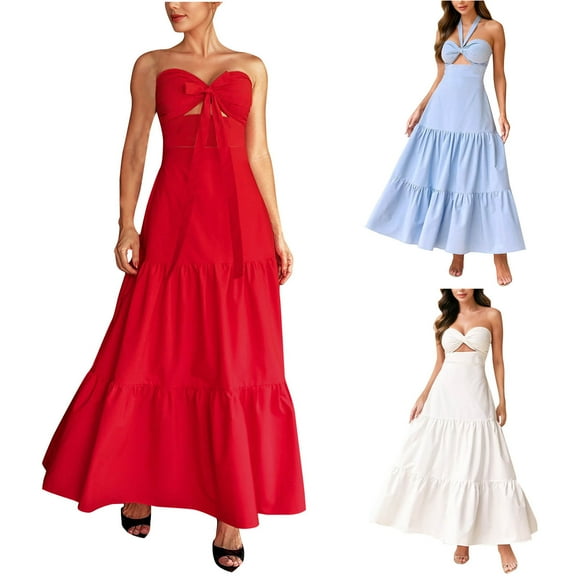 Antinious Womens Dresses for Party,Ladies Casual Beach Dress,Fashion Women Solid Tube Suspenders Backless red Dress,Blue,M