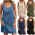 thumbnail image 1 of Antinious Women Sleeveless Round Neck Solid Pocket Button Casual Dress, 1 of 5