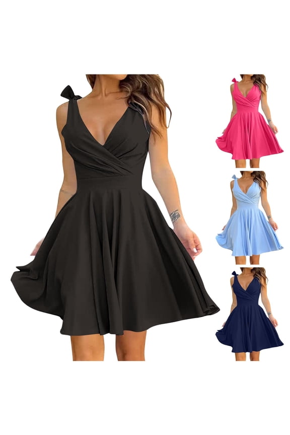 Womens Dresses for Party,Ladies Casual Beach Dress,Women Fashion Solid Sleeveless High Straps Waist Dress,Hot Pink,L