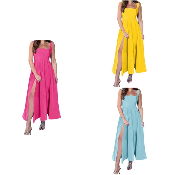 Antinious Womens Dresses for Party,Ladies Casual Beach Dress,Women Fashion Summer Solid Versatile Mid Length Camisole Dress,Sky Blue,L