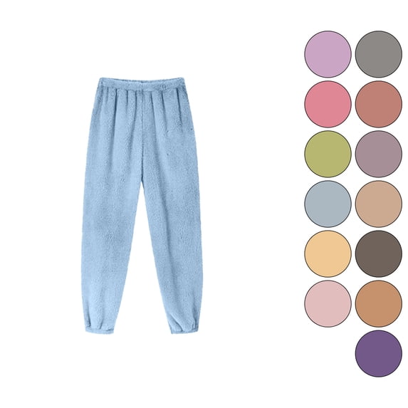 Antinious Womens Fall Winter Elastic Waist Warm Pajama Long Pants Solid Casual Fleece Outer Comfortable Loungewear Bottoms