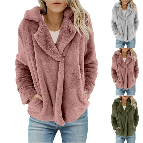 Antinious Womens Fleece Jacket Women Long Sleeve Coat with Pockets,Fall Winter Savings!Warm Trench Coat,Casual Winter Coats for Women,Gray,XXL