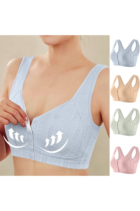 Womens Front Closure Plaid Plus Size Comfortable Daily Leisure Inner Bra