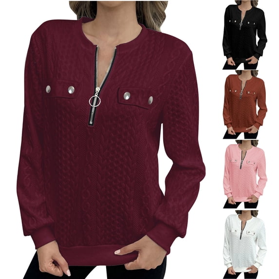 Antinious Womens Half Zip Cropped Pullover Solid Twisted Long Sleeve Casual Tops,Winter Sweatshirt for Women,Going Out Tops for Women,Wine,XL