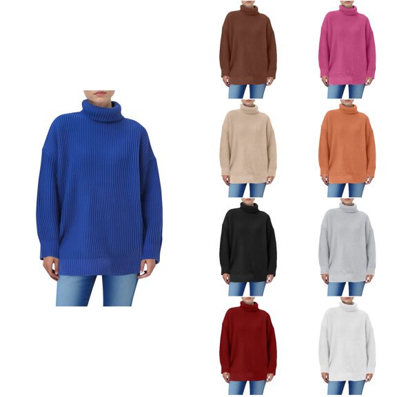 Antinious Womens High Neck Plus Size Tops Long Sleeve Solid Knit Pullover Sweater,Winter Sweatshirt for Women,Going Out Tops for Women,Hot Pink,L