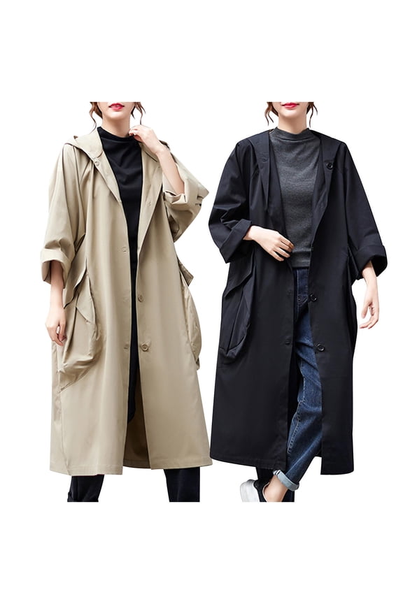 Womens Hooded Zipper Jacket Trench Coat Women Plus Size Long Length go Coat,Warm Trench Coat,Casual Winter Coats for Women,Black,XXL