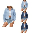 thumbnail image 1 of Antinious Womens Jean Jacket Frayed Washed Button Up Cropped Silm Denim Jacket With Pockets,Womens Winter Trench Coat,Jackets for Women Trendy,Light Blue,M, 1 of 5