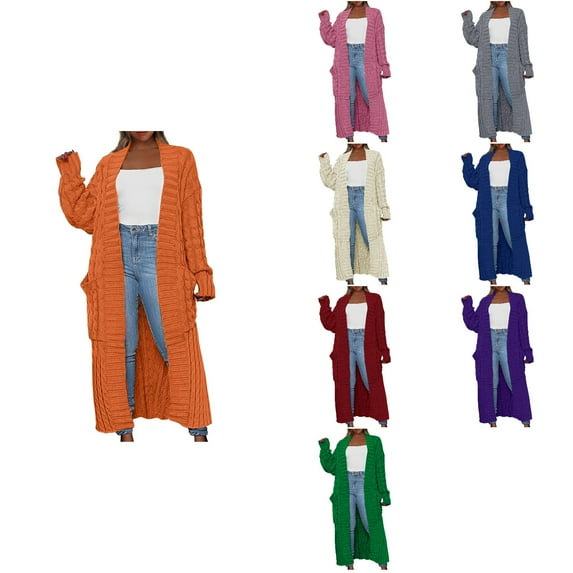 Antinious Womens Long Cardigan Sweaters Open Front Coat Long Sleeve Cable Knit Overcoat Trendy Jacket,Womens Sweaters,Cardigans for Women Trendy,Orange,S