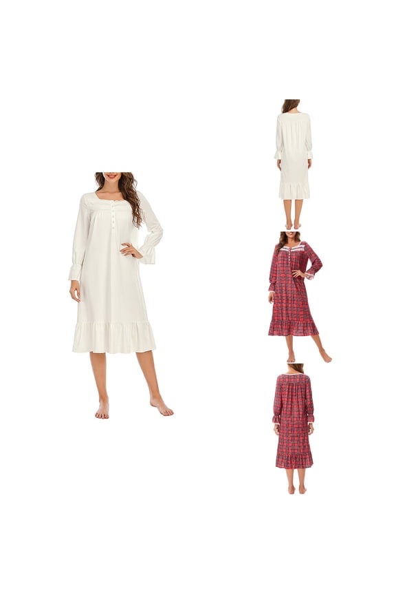 Womens Long Sleeve Button Neck Sleeve Sleep Dress,Nightgowns for Women,Women Pajama Dress,Red,XL