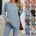 thumbnail image 1 of Antinious Womens Long Sleeve Shirts Pleated Crew Neck Solid Raglan Sleeve Ruffled Casual Tops,Sweatshirt for Women,Going Out Tops for Women,Light Blue,S, 1 of 5