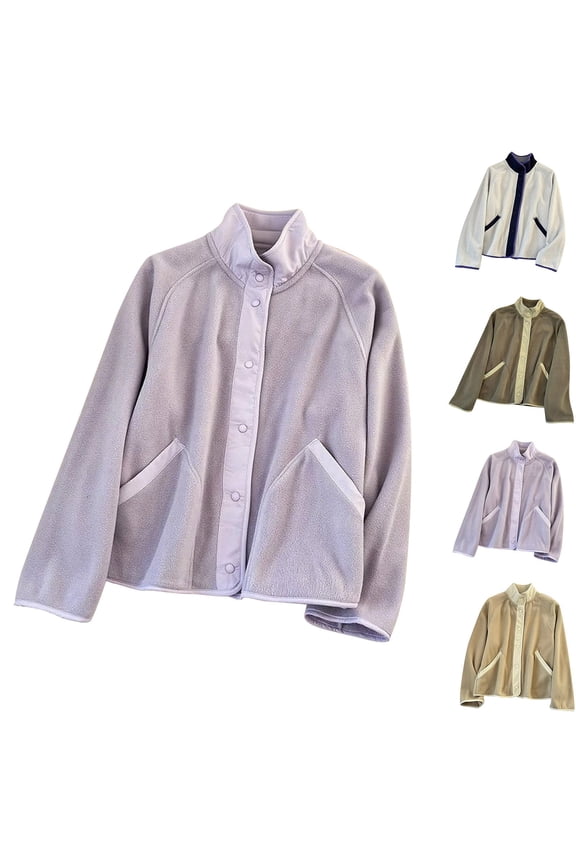 Womens Microfleece Patchwork Jacket Women Loose Casual Coat,Warm Trench Coat,Jackets for Women Trendy,Gray,S
