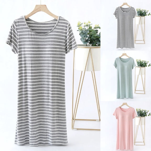Antinious Womens Nightdress Plus Size Solid Short Sleeve Short Sleepdress With Removable Pads,Holiday!Nightgowns for Women,Women Pajama Dress,Gray,XXL