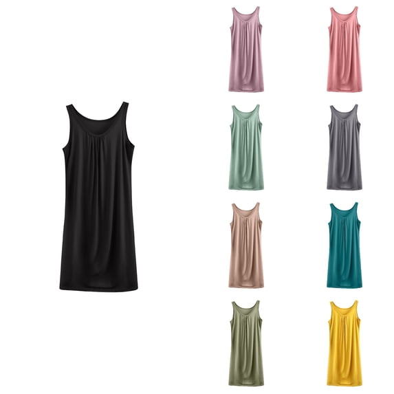 Antinious Women Solid Sleeveless Sleepshirts Plus Size Loose Daily Mid Calf Nightgown