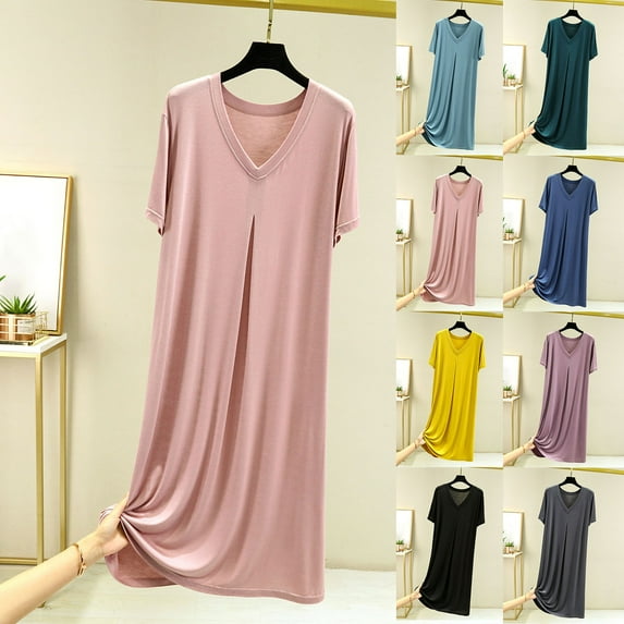 Antinious Womens Nightdress Solid Casual Short Sleeve Tank Dress Short Sleepdress,Holiday!Nightgowns for Women,Women Pajama Dress,Yellow,Free Size