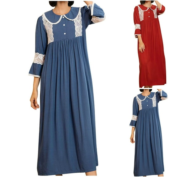 Antinious Womens Nightdress Solid Long Sleeve Long Nightgown Sleep Dress,Nightgowns for Women,Women Pajama Dress,Red,L