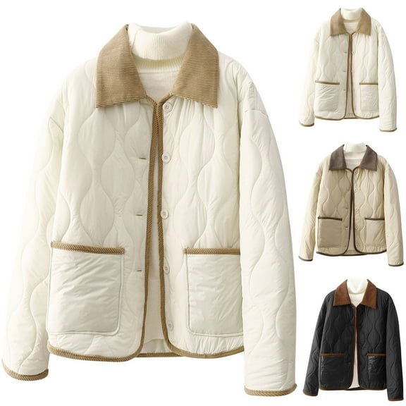 Antinious Womens Outerwear Solid Oversized Long Sleeve No Hood Padded Jacket Casual Warm Winter Coat With Side Pockets,Warm Trench Coat,Jackets for Women Trendy,White,L