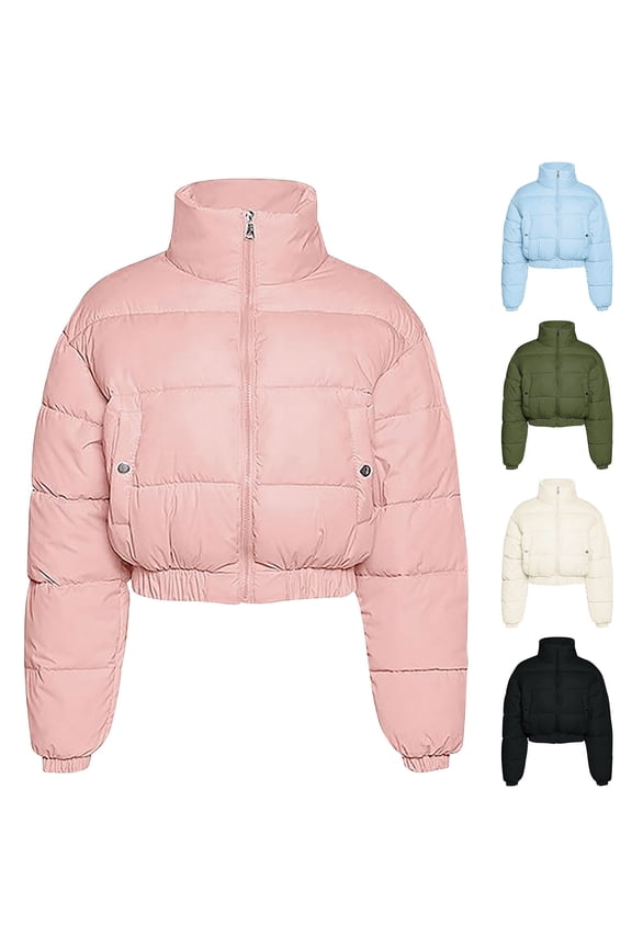 Womens Outerwear Solid Slim Quilted Full Zip Jacket Puff Collar Stretchy Linen Fabric With Zipper Pockets,Jackets for Women Trendy,Casual Winter Coats for Women,Green,M