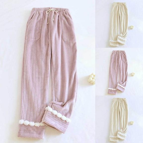 Antinious Womens Pajama Pants Solid Flannel- Thickened Warm Elastic Waist Sleep Pants,Women Home Trousers,Fall Pajamas Women Pants,Pink,M