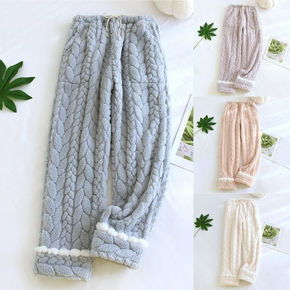 Antinious Womens Pajama Pants Solid Flannel- Warm Elastic Waist Loose Sleep Pants,Women Home Trousers,Fall Pajamas Women Pants,XL,