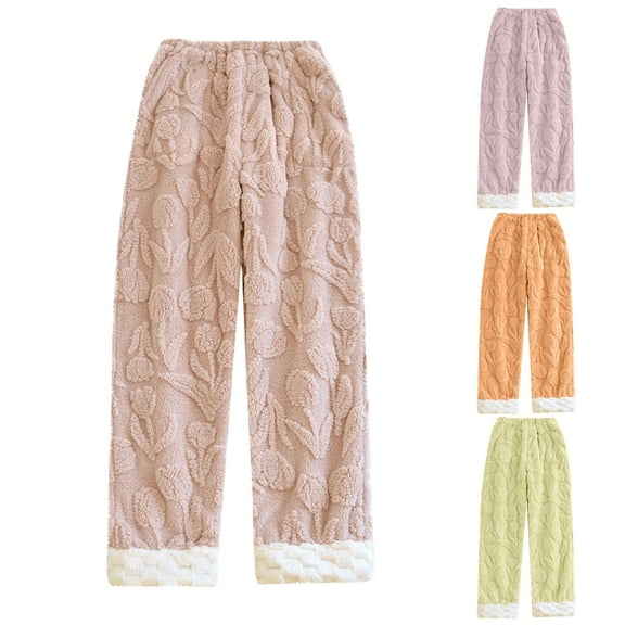 Antinious Womens Pajama Pants Solid Flannel Thickened Warm Loose Elastic Waist Homewear Sleep Pants,Women Home Trousers,Fall Pajamas Women Pants,M,