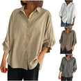 thumbnail image 1 of Antinious Womens Plus Size Button Down Shirts V Neck 3/4 Sleeve Business Casual Tops,Winter Sweatshirt for Women,Going Out Tops for Women,Brown,XXXXL, 1 of 4