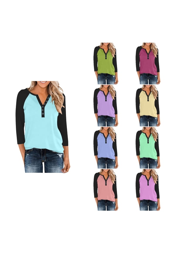 Womens Plus Size Casual Button Down Long Sleeve Dress Shirts V Neck 3/4 Sleeve Workout Tops,Sweatshirt for Women,Going Out Tops for Women,Pink,XXXL