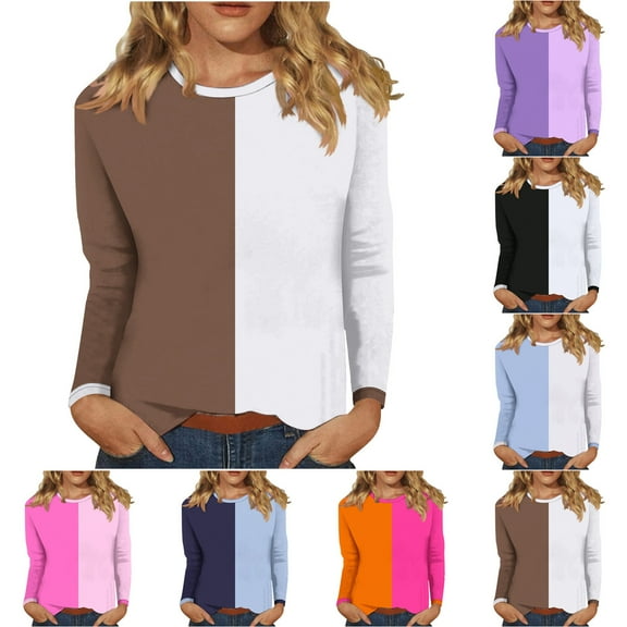 Antinious Womens Plus Size Casual Colorblock Crew Neck Long Sleeve Casual Blouse,Sweatshirt for Women,Going Out Tops for Women,Blue,L