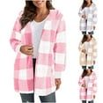 thumbnail image 1 of Antinious Womens Plus Size Checkered Print Long Sleeve Hooded Fleece Loose Open Front Sweaters for Women,Womens Sweaters,Warm Winter Coats,Gray,L, 1 of 5