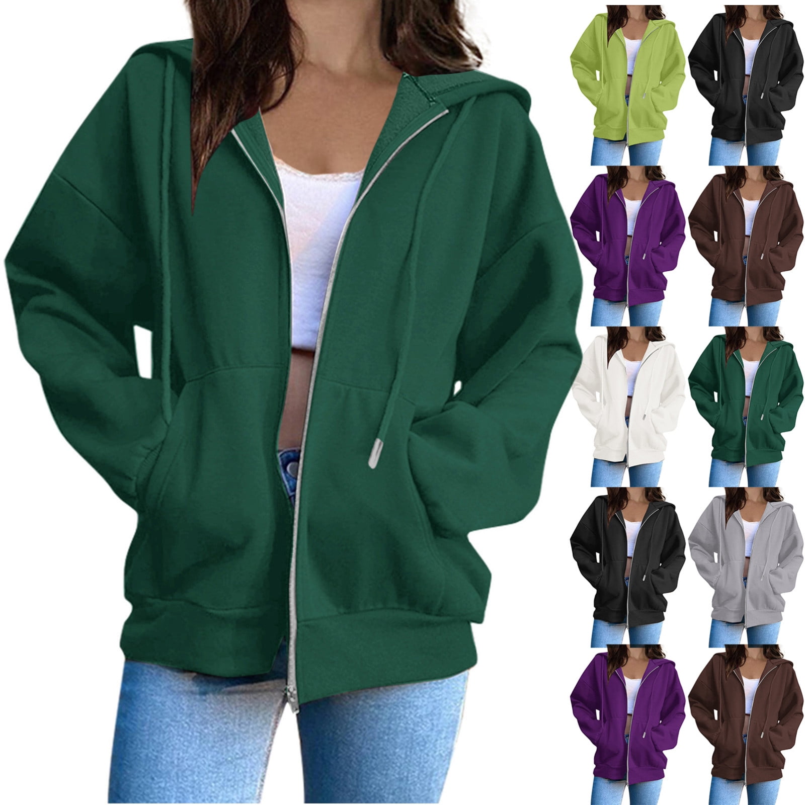 Black Zipper Long Sleeve Casual Big Lapel Womens Cotton Jacket With Pocket main image 1
