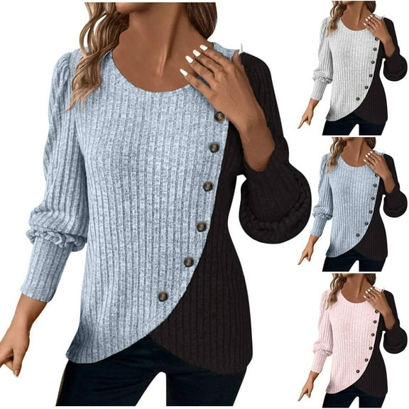 Antinious Womens Plus Size Long Sleeve Crew Neck Casual Ribbed Hem Pullover Tops,Sweatshirt for Women,Going Out Tops for Women,Light Blue,XXL