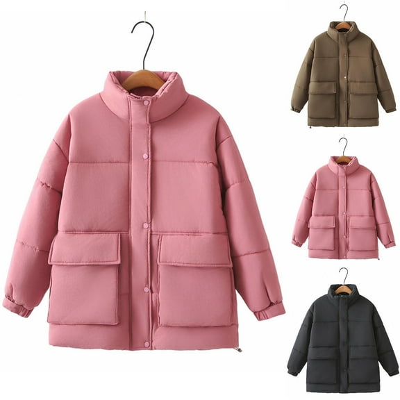 Antinious Womens Plus Size Solid Full Zip Puffer Jacket Winter Coat with Lining and Multiple Pockets,Warm Trench Coat,Casual Winter Coats for Women,Black,XXXL