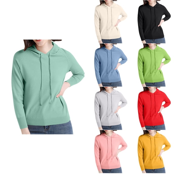 Antinious Womens Plus Size Solid Knit Long Sleeve Sweatshirt Hooded Casual Tops,Fall Winter Savings!Sweatshirt for Women,Going Out Tops for Women,Red,L