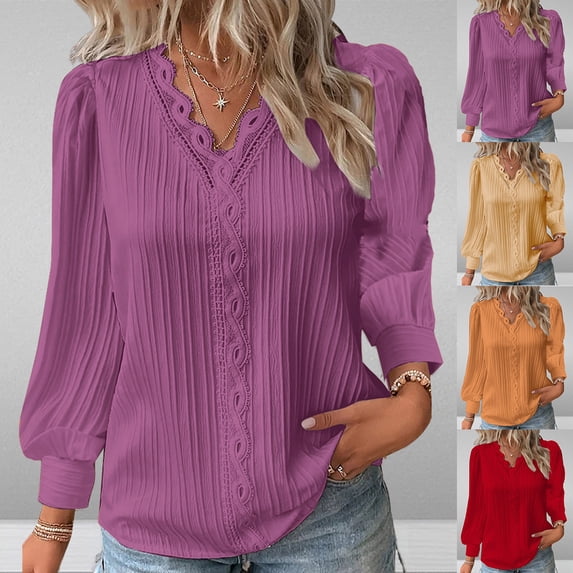 Antinious Womens Plus Size Solid Long Sleeve V Neck Ruffled Oversized Shirts,Winter Sweatshirt for Women,Going Out Tops for Women,Orange,L