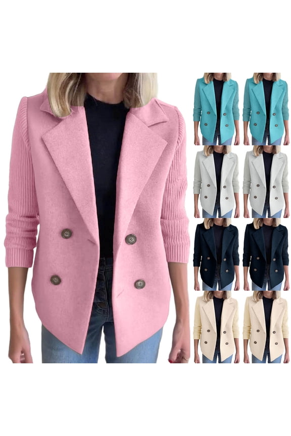 Womens Plus Size Blazer Women Notch Lapel Short Coat,Warm Trench Coat,Casual Winter Coats for Women,Beige,L