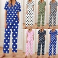 thumbnail image 1 of Antinious Womens Polka Print Short Sleeve Button-Down Top with Pants 2 Piece Sleepwear,Fall Winter Savings!Pajamas for Women Set,Women's Sleepwear Outfits,Army Green,M, 1 of 5