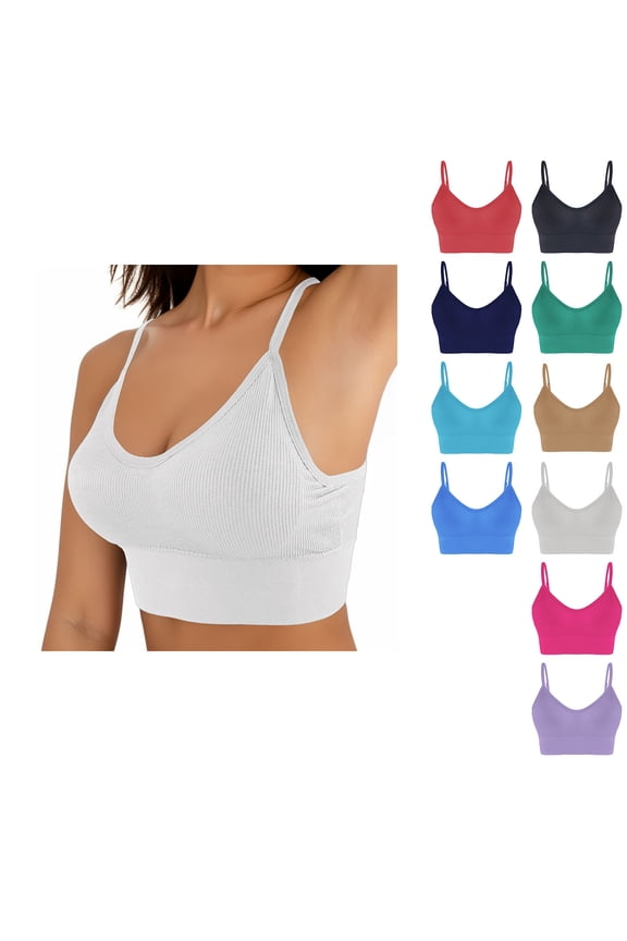 Womens Ribbed Solid Wireless Shock Absorption Yoga Fitness Sports Bra